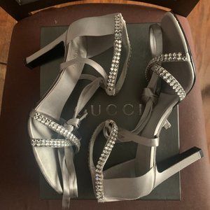 Gucci Grey Swarovski Crystal Platforms High Heels